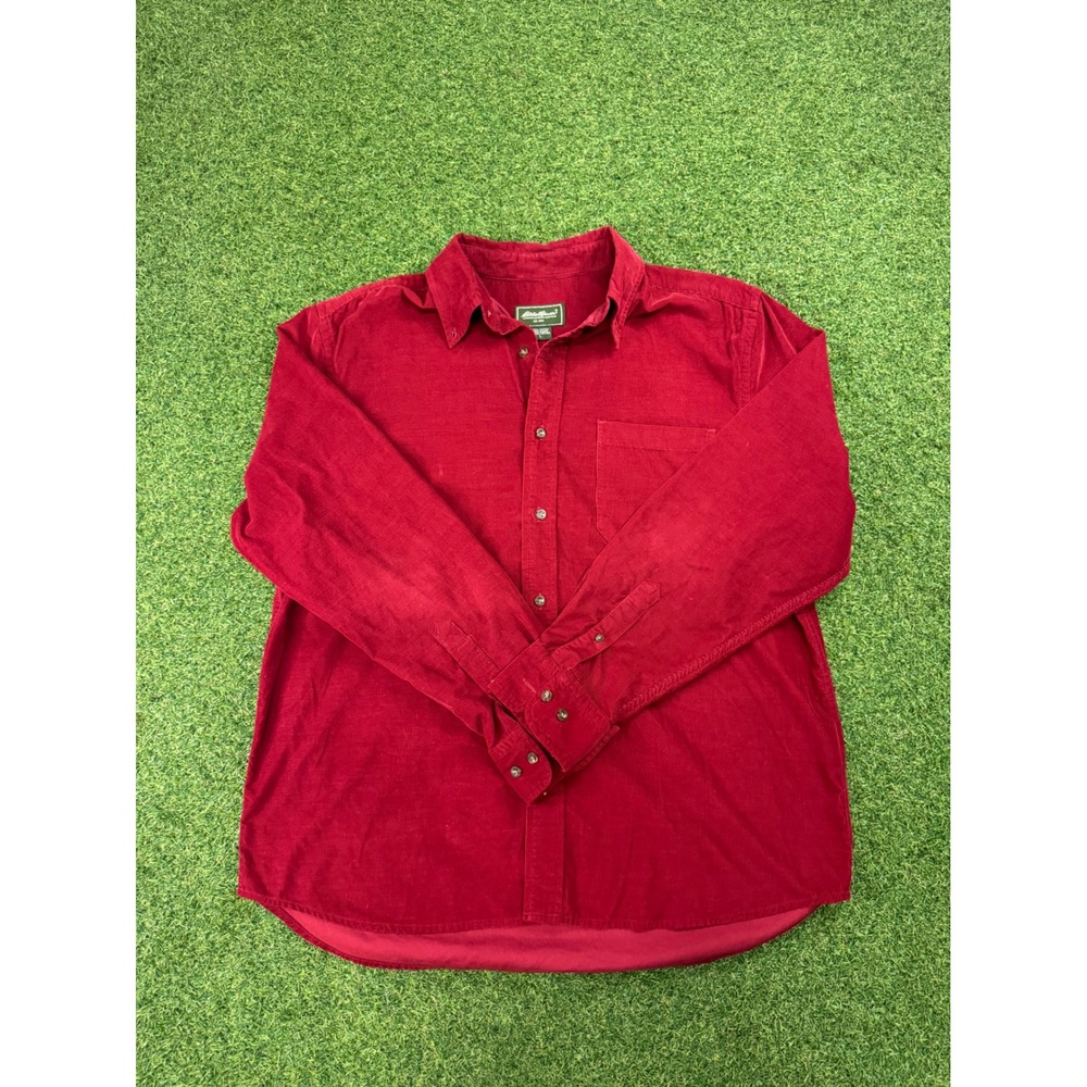 Eddie Bauer Mens Large Red Corduroy Button Down Shirt Long Sleeve Cotton 100%‎